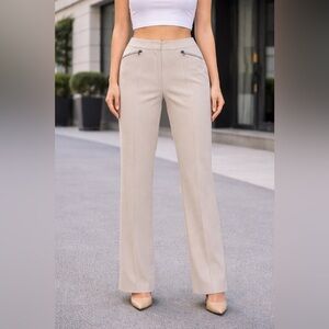 High-Waist Straight-Leg Trousers in Light Beige